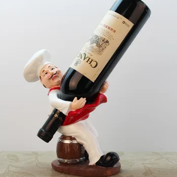 

Vintage Wine Rack Chef Figurines Wine Stand Red Wine Holder Whisky Wine Cabinet Decoration Bar Kitchen Shelf Decor Accessories