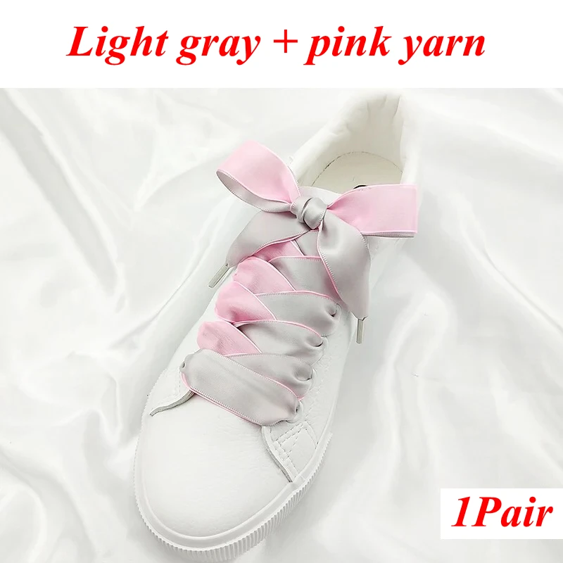 Light gray pink 1 пара атласных шелковых лент шнурки двусторонний снег пряжи обуви кружева модные кроссовки шнурки 2 см ширина 80/100/120 см длина - Цвет: Light gray pink