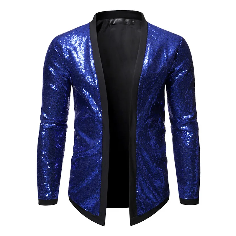 Royal blue Блестящий блейзер с пайетками мужской королевский синий блейзер для мужчин блестящий Кардиган куртка для мужчин ночной клуб шоу сцены вечерние мужчины s Костюм Куртка Блейзер - Цвет: Royal blue