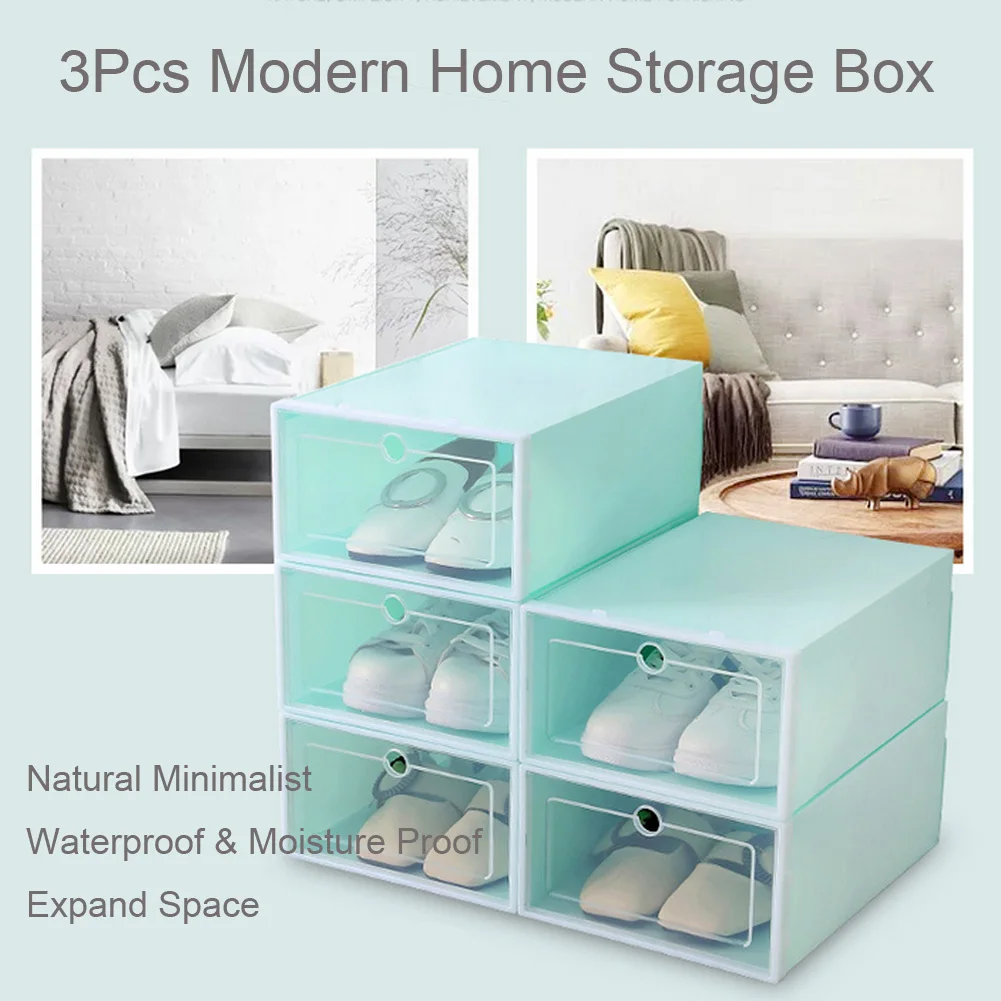 

Faroot 3Pcs/Set Plastic Home Drawer Shoe Box Underwear Organiser Transparent Foldable