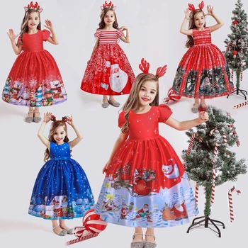 

christmas dress girl fashion children's holiday costume Halloween costume Christmas Eve Princess Santa Claus print pattern dres