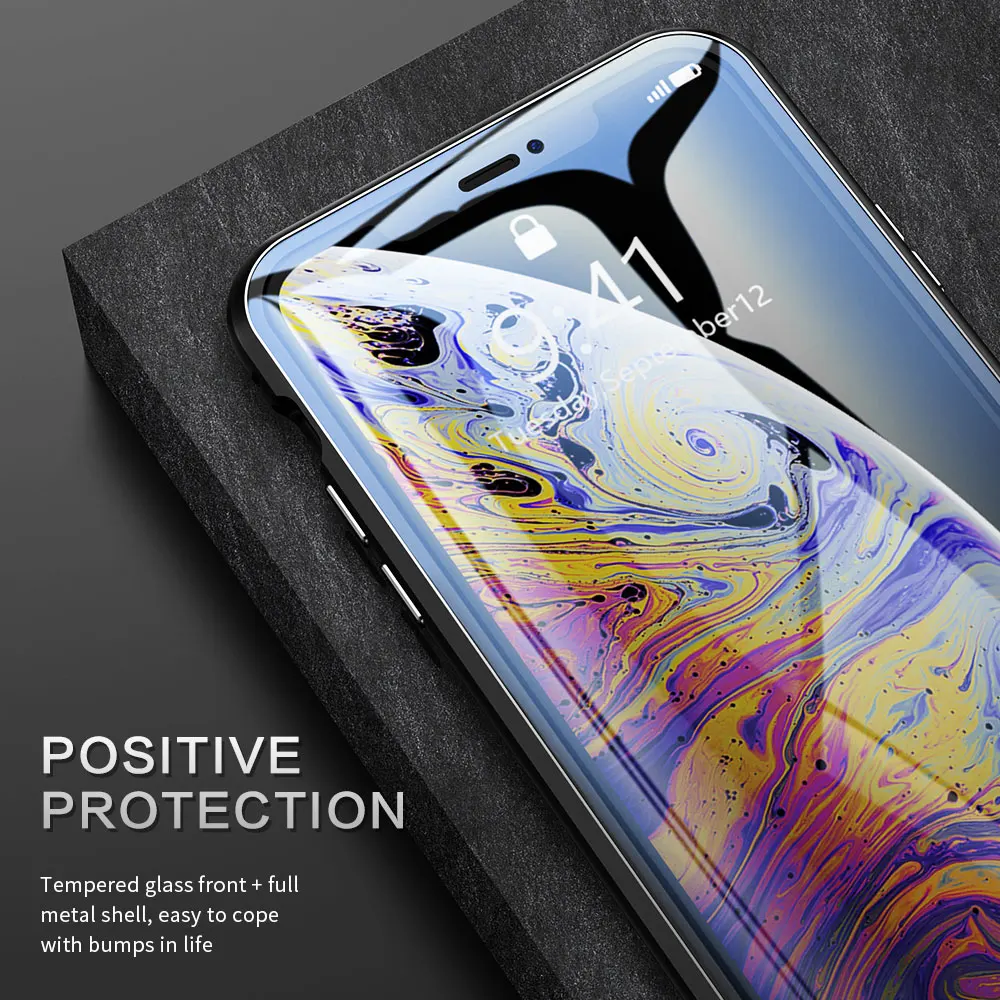Магнитный металлический чехол FLOVEME для iphone 11 360, полная защита для iphone 11 pro max, чехол для телефона из закаленного стекла, Магнитная задняя крышка