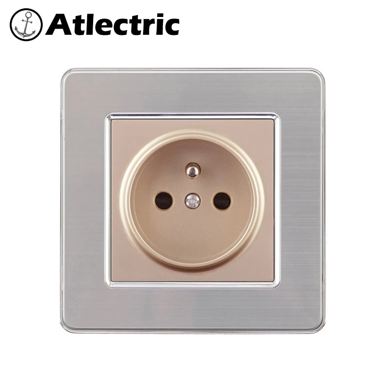 Atlectric ЕС FR Стандартный Разъем питания двойной USB порт настенная розетка для мобильных электрических штепсельной вилки панель из нержавеющей стали