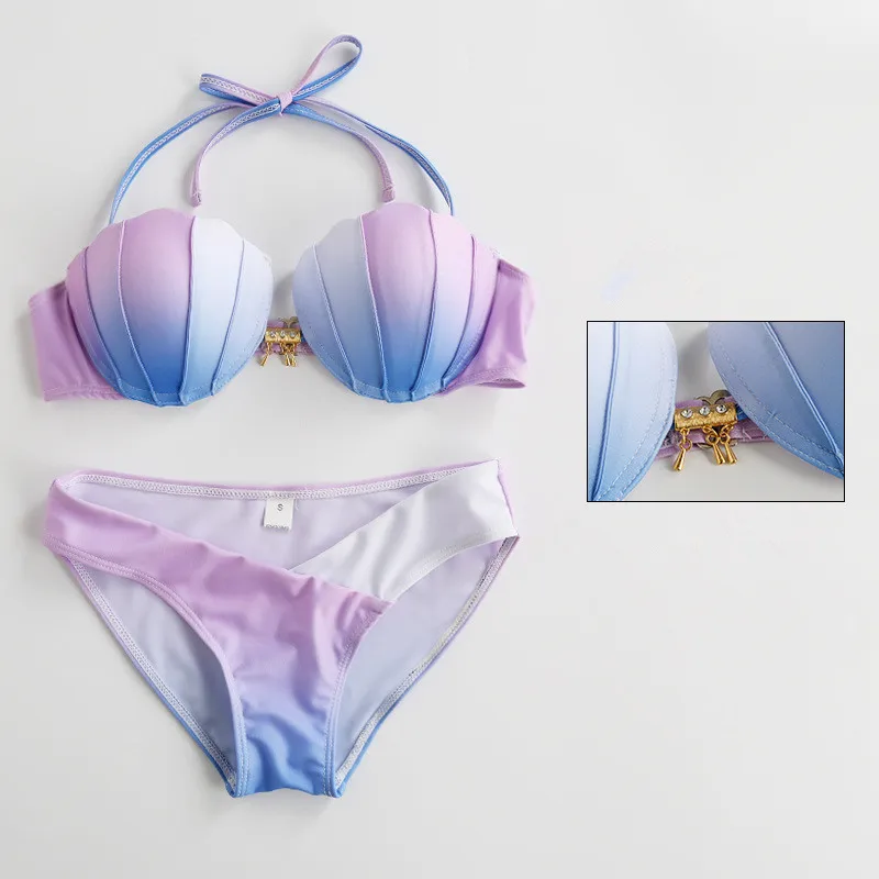 

Mermaid Shell Bikini Set Ladies 2020 New Sexy Gradual Color Elastic Backless High Quality Summer Beaches Holiday Bikini Set