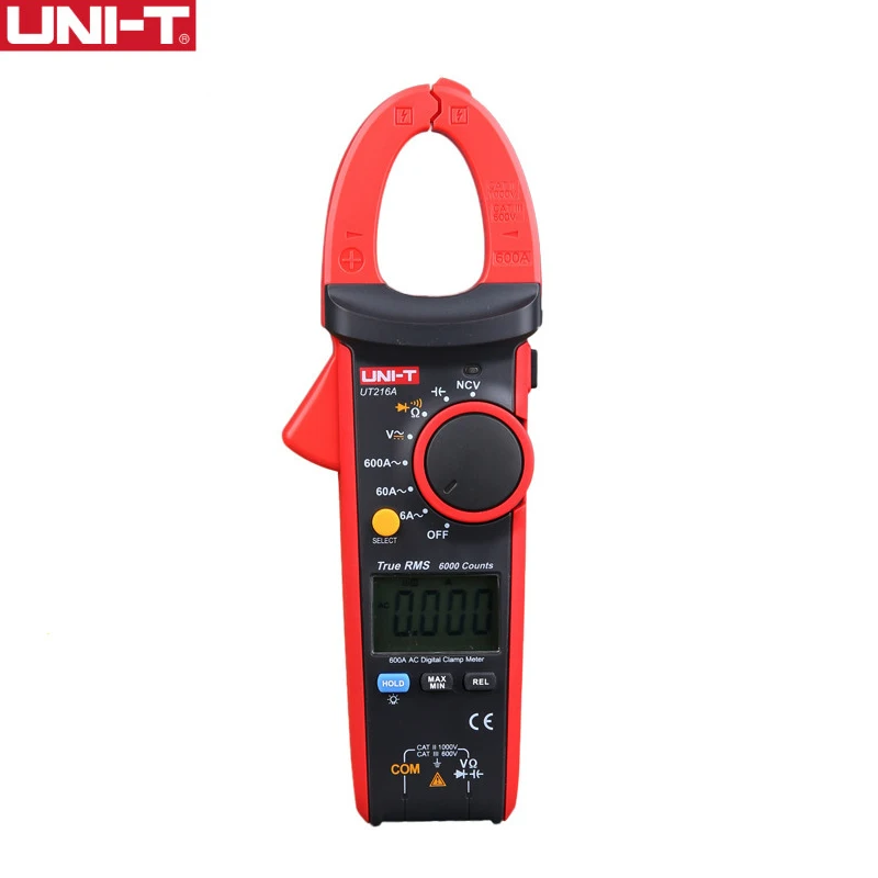 Uni-t цифровой зажим мультиметр для авто 6000 отсчетов постоянного тока переменного тока Напряжение NCV 600A 1000 В тестер емкости UT216A UT216B UT216C