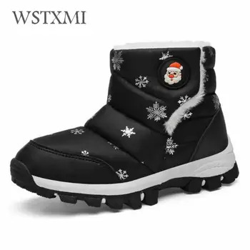 

New Kids Snow Boots for Boys Russia Girl Fur Ankle Boots Children Winter Shoes Warm Plush Waterproof Cloth Fashion Rubber Boot