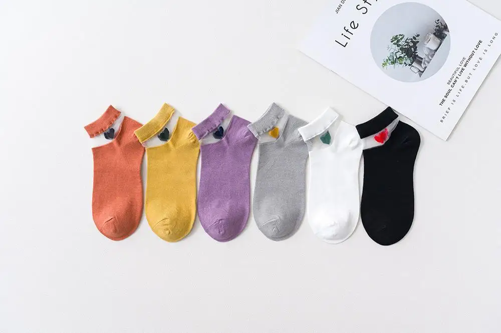 

Summer Cute Love Transparent Women Socks Comfortable Sexy Heart Pattern Cotton Bottom Fashion Socks Soft White Socks Ne74230