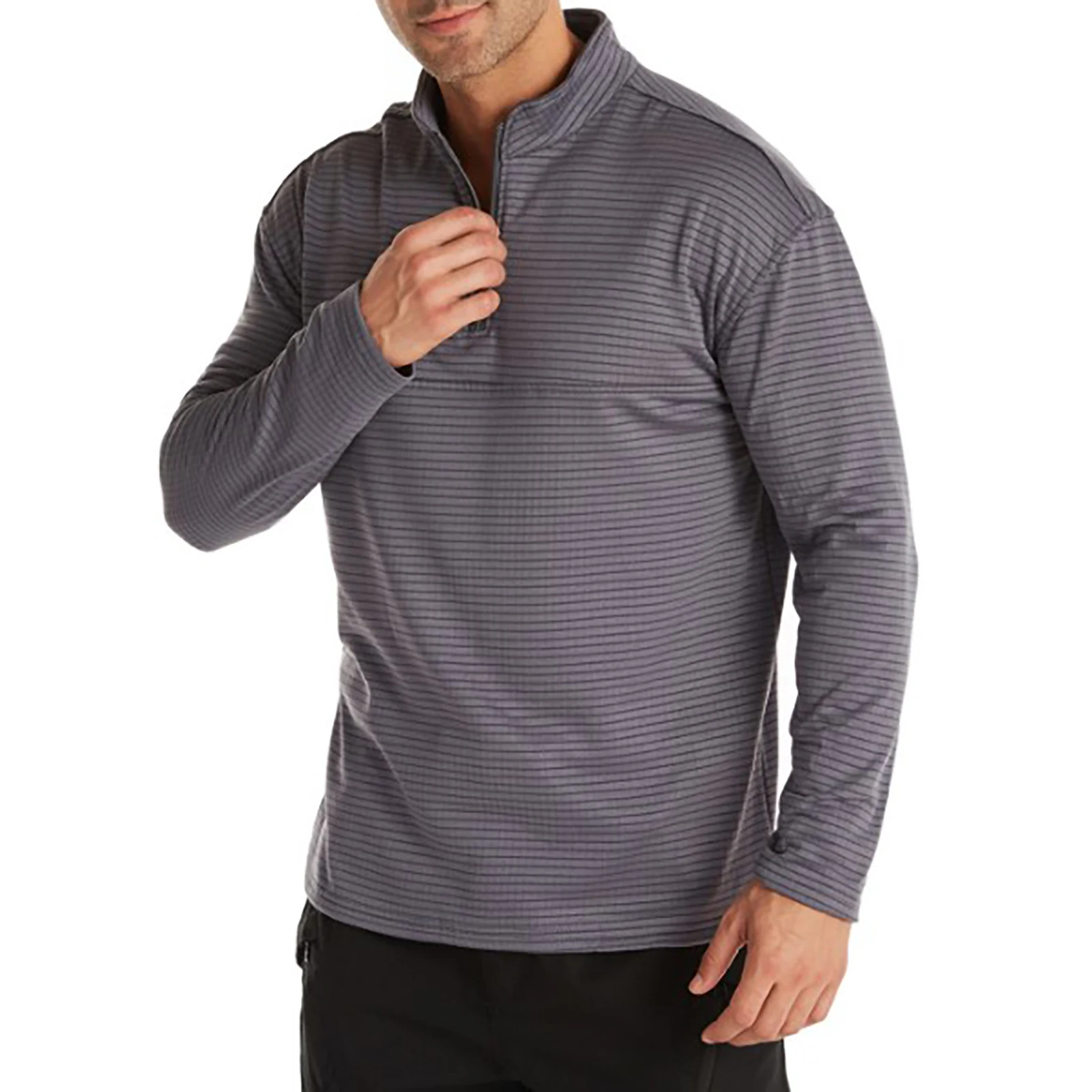 Men Polar Fleece Stand Collar Long Sleeves Thermal Underwear Tops Quarter Zipper Warm Underwear