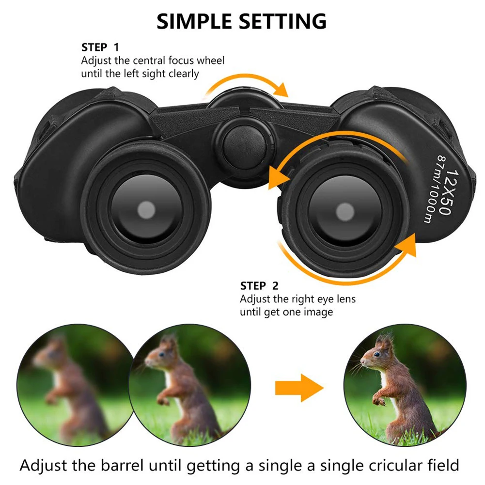 

12x50 Waterproof Optical Durable Night Vision Travel Binoculars Bird Watching Handheld Telescope Magnifying Compact Camping