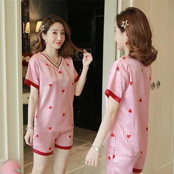 

2020 Summer Fashion Silk Pajama Sets For Women Soft Comfort Premium Pyjamas Short Sleeve Trousers Pijama Female Casual Sleepwear