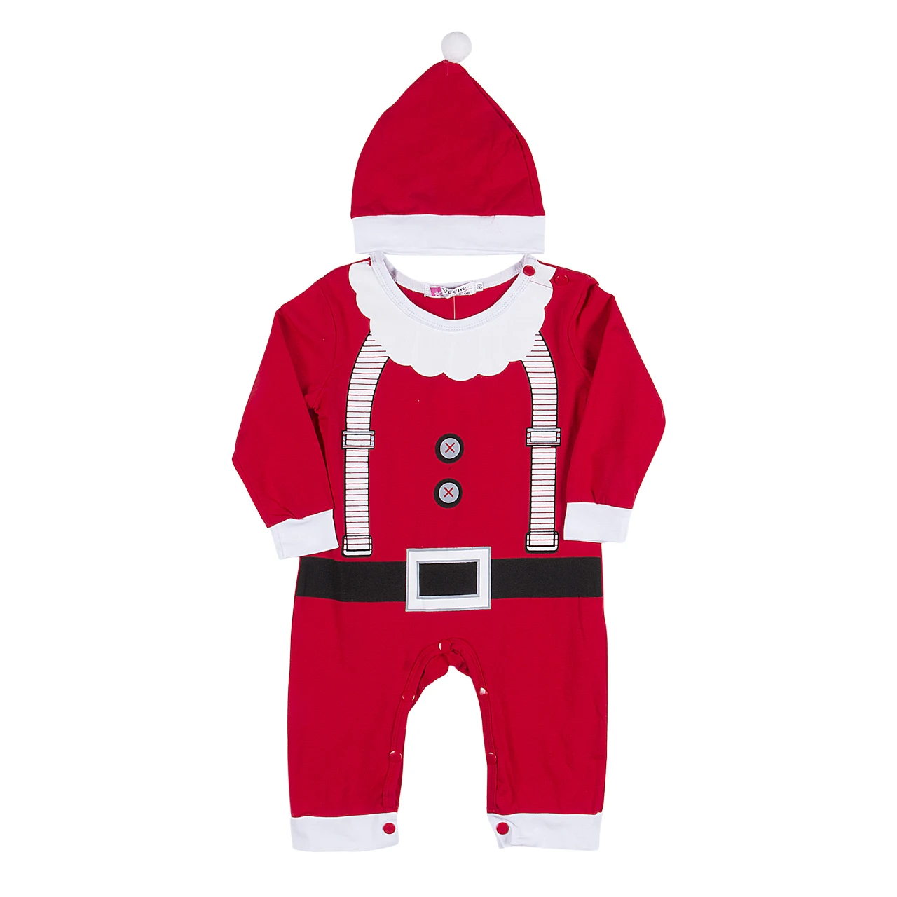 Baby Spring Autumn Clothing Infant Christmas Baby Boy Girl Romper Long Sleeve Jumpsuit Hat Outfits 2Pcs Set Santa Clothes - Цвет: Красный