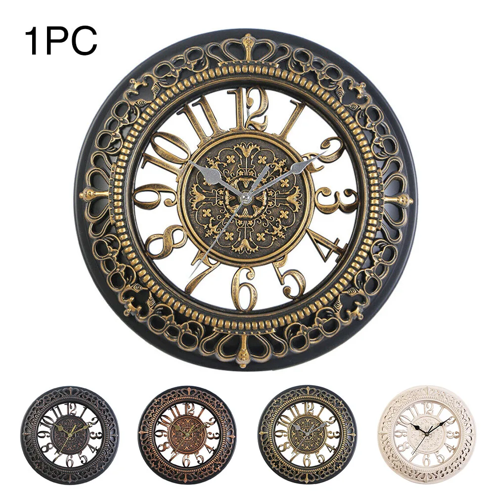 Quartz Home Decor Hanging Bedroom Silent Interior European Style Round Pointer Wall Clock Office Hollowed Dial PVC