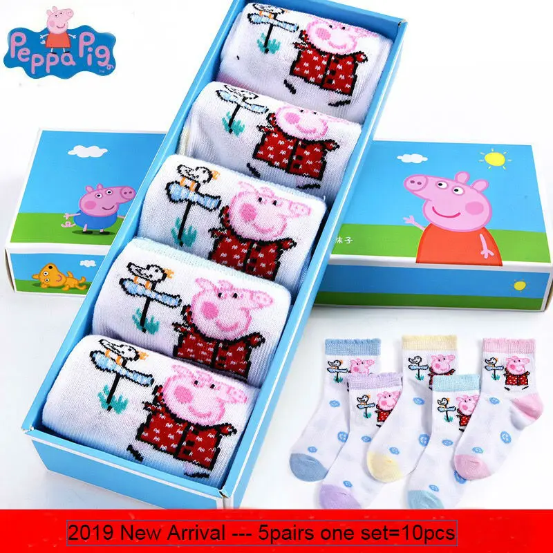 2020 printemps automne véritable Peppa Pig 10 pièces = 5 paires chaussettes enfants mignon garçon fille coton chaussette enfants cadeau d'anniversaire jouet de haute qualité