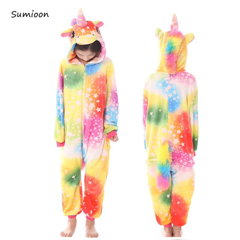 Детские пижамы кигуруми, комбинезон, детские пижамы с единорогом для мальчиков и девочек, пижамы, зимние пижамы с изображением панды, одежда для сна для подростков, детский комбинезон - Цвет: Colored star Unicorn