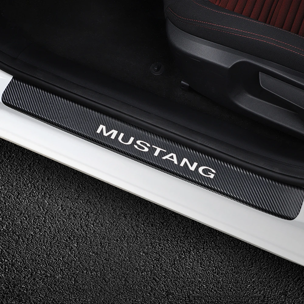 Для Ford Mustang, 4 шт., углеродное волокно, защита для автомобиля, Накладка на порог, наклейки, авто защита от царапин, наклейка, аксессуары для тюнинга автомобиля