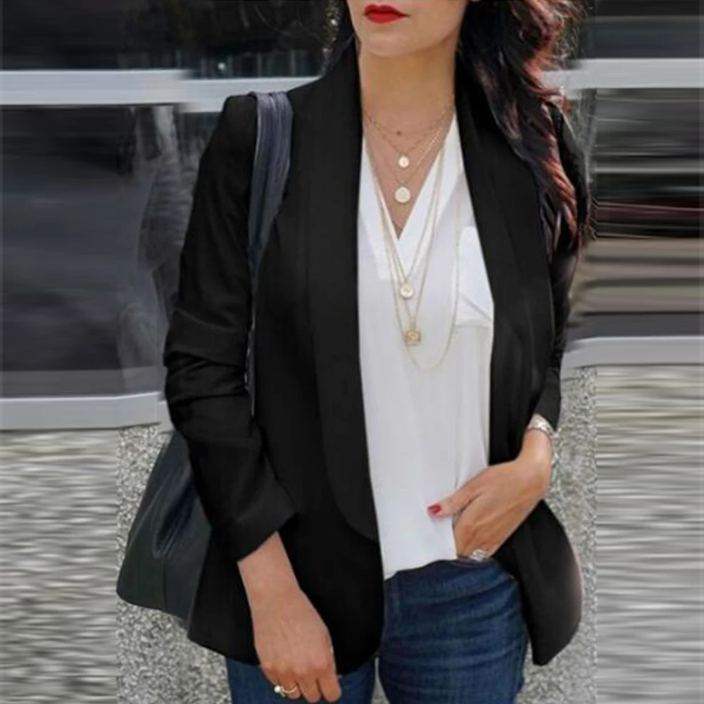 

Autumn Women Blazers And Jackets 2019 Open Front Notched Long Sleeve Turn Down Collar Woman Blazer Female Jacket Tops Clothes