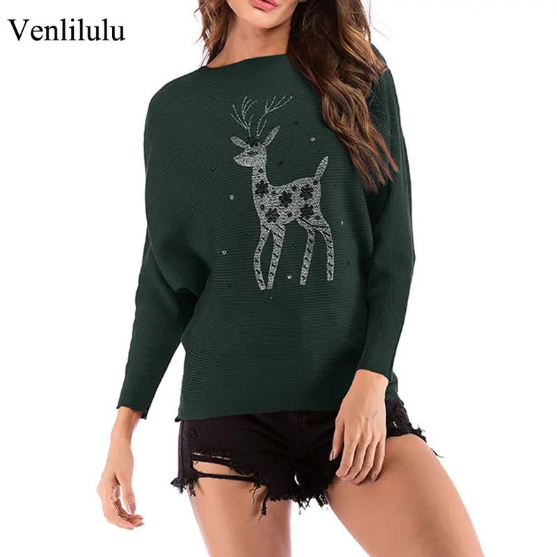 2019 Christmas Knitted Sweater Women Autumn Winter Warm Sweaters Ladies New Year Female Soft Pullovers Rhinestone | Женская одежда