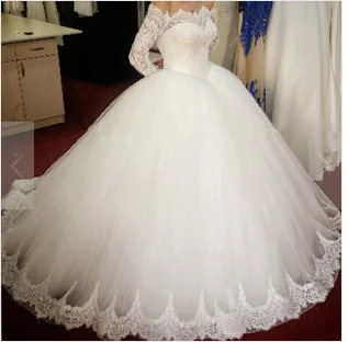 Высококачественное свадебное платье с длинным рукавом и вырезом лодочкой, бальное платье со шлейфом, свадебное платье, кружевное платье De Mariee, настоящая фотография, свадебное платье