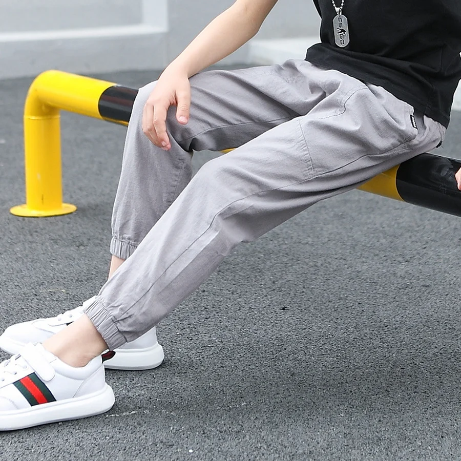 Teen Boy's Pants Kids Spring Autumn Solid Cotton Full Trousers Casual Slim Stretch Jogger Sweatpants 6-16 Years