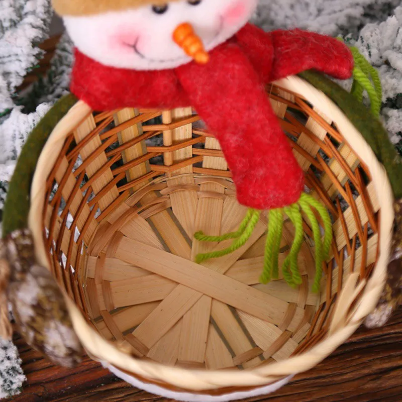 Cute Christmas Candy Storage Bamboo Xmas Gift Holder Basket Home Desktop Decoration Santa Claus Storage Basket Gift Ornament