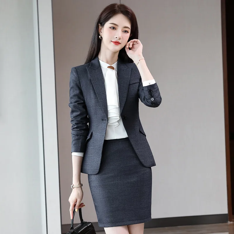 

High-quality Women's Workplace Formal Wear 2020 Autumn and Winter Temperament Slim Ladies Jacket Slim High Waist Skirt Two-piece
