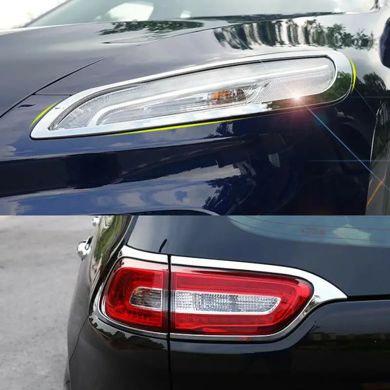 

Chrome Headlight Head + Tail light Lamp Cover Trim For Jeep Cherokee 2014-2018