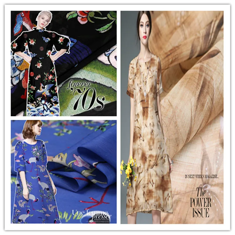 

Crane Chaoyang/Digital Printing Silk ma mian liao Silk Linen si ma Fabric Silk Fabric Commission Special