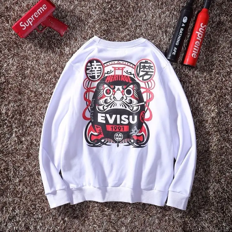 Evisu осенне-зимний мужской свитер с круглым вырезом, теплый дышащий Модный хлопковый свитер с принтом и длинными рукавами для мужчин и женщин, одежда для влюбленных - Цвет: 5006