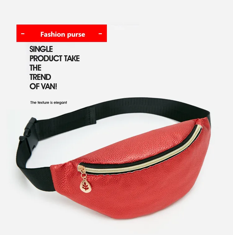 Casual Chain Lychee Leather Fanny Pack Waist Bag Waterproof Antitheft Women Shopping Belt Multi-function Shell Breast Bag