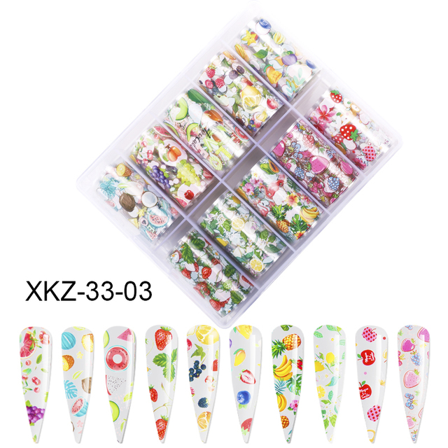 Star Transfer Paper Laser Leopard Print Gale Camouflage Small Fresh Fruit Star Set Nail Sticker Decorative Art 1Box 10 Grid