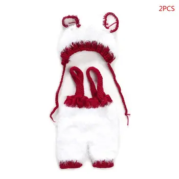 

2pcs Set wool Newborn Crochet Photography Props Infant Xmas Photo Shooting Outfits red and white