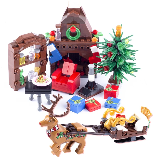 MOC Mini City House Building Block Christmas Tree Figures Soft Pool Table Accessories Bricks Toys for Children Friends Xmas Gift 1