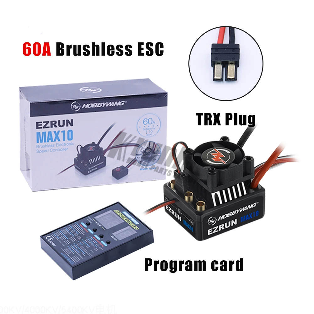 1pcs Original Hobbywing EZRUN MAX10 60A Waterproof ESC With 6V/7.4V BEC 2-3S Lipo Speed Controller Brushless ESC for 1/10 RC Car - Цвет: TRX ESC