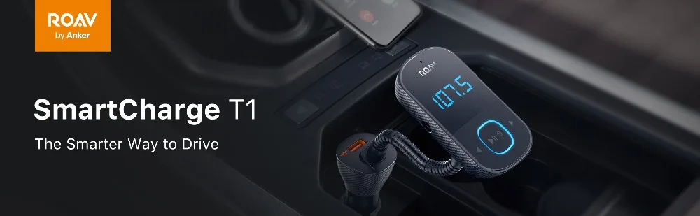 Anker Roav SmartCharge T1, Bluetooth fm-передатчик для автомобиля, аудио адаптер и приемник с большим светодиодный дисплей, PowerIQ 2,0