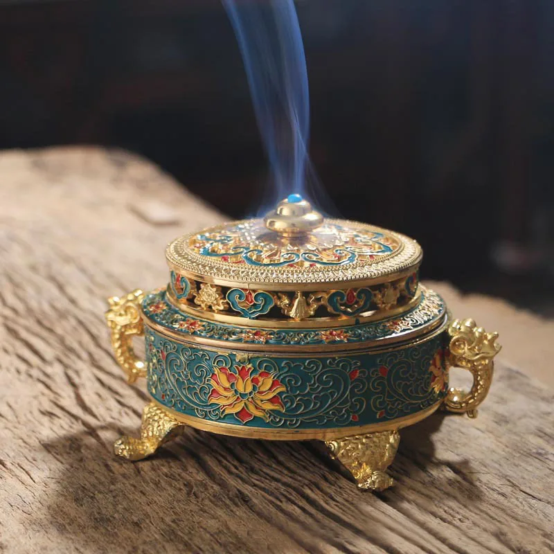 

Tibetan style painted copper alloy coil incense burner / holder