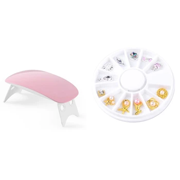 

6 W UV/LED Lamp Mini Portable Nail Dryer USB Cable Pink & 5mm Sticker Tip Decal 3D Acrylic Glitter Rhinestones (L)