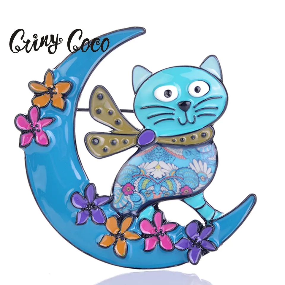 Cring Coco 2019 горячая Распродажа Милая подставка в виде кошки на Луне Броши для женщин