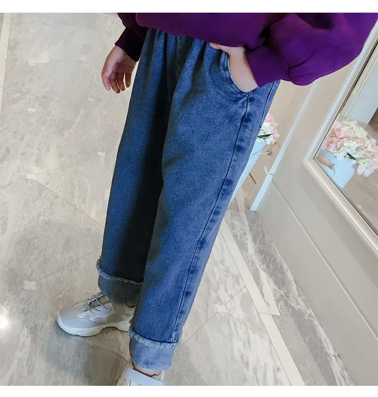 Штаны для девочек коллекция года, новые зимние стильные вельветовые джинсы в Корейском стиле для больших мальчиков модные плотные свободные штаны в западном стиле для детей