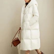 Amii Минималистичная одежда на утином пуху 90, зимняя Новинка, свободная шапка с наклонными пуговицами, теплая длинная одежда