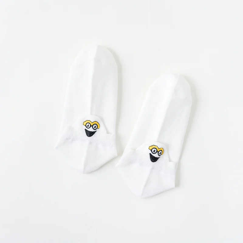 White 1 пара, Kawaii, женские носки, счастливые, модные, до лодыжки, для женщин, девочек, забавные носки, хлопок, вышитые, экспрессия, яркие цвета, для велоспорта, бега - Цвет: White