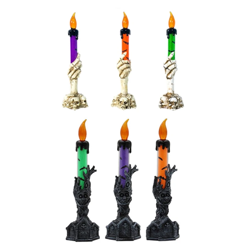 

Top-6Pcs Halloween Horror Skeleton Handheld LED Flameless Electronic Candle Light Decoration Haunted House Skeletons Home Party