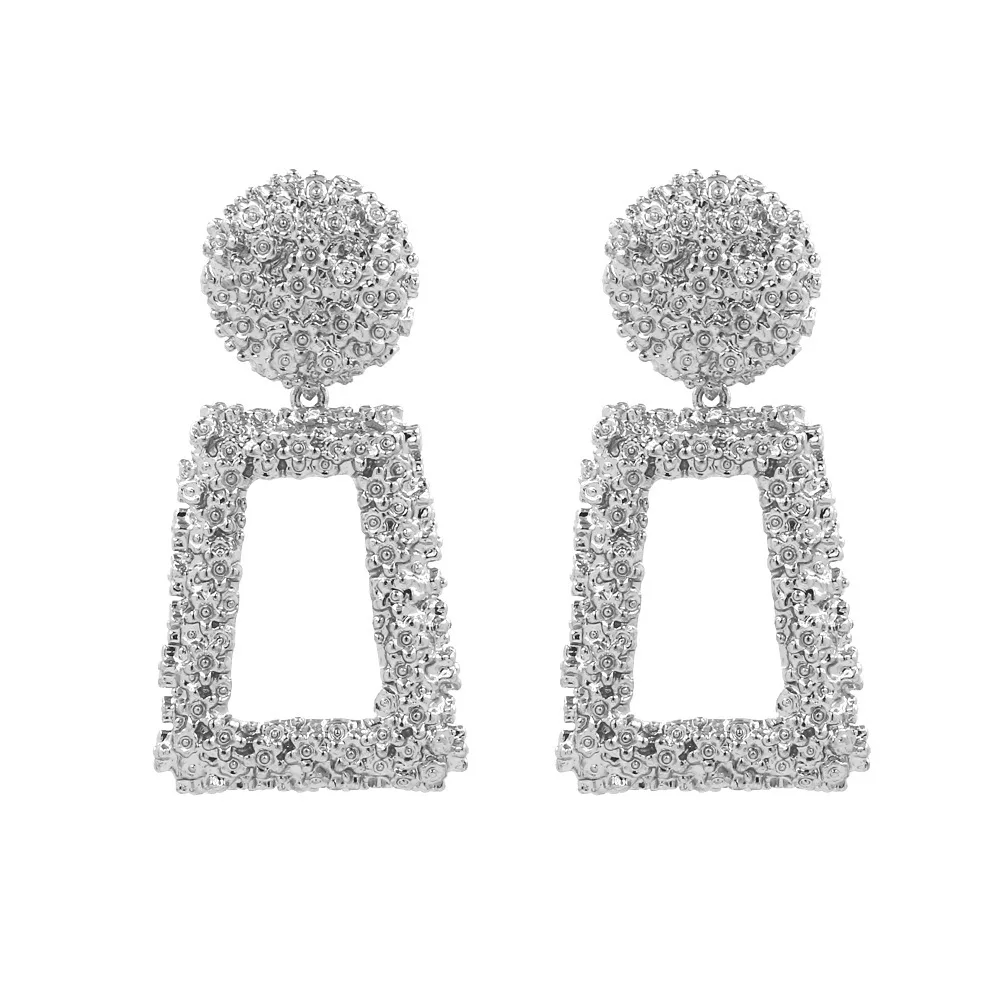 

Hot Selling Europe And America Exaggeration Metal Earrings Simple Geometric Relief Flower Ear Stud Retro Fashion And Personality