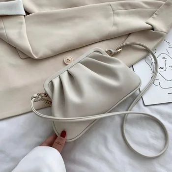

New Summer Female Shoulder Handbags Cloud Shape Small PU Leather Crossbody Bags for Women Solid Color Ladies' Travel Clip Bags
