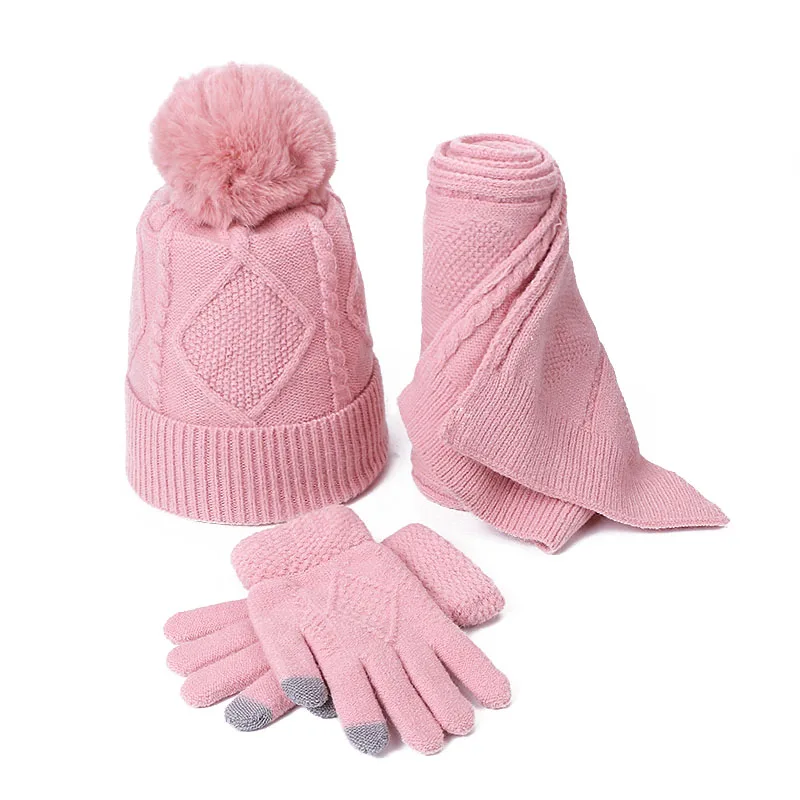 New Scarf Hat Gloves Set Three-Piece Winter Autumn Outdoor Warm Hats Scarves Gloves Set For Female And Male Unisex Drop Shipping
