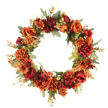 

Artificial Simulation Wreath Halloween Thanksgiving Christmas Wedding Decoration Home Decoration Red Rose Wreath 1