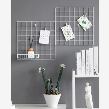 

4pcs/lot Nordic Style Wall Shelf Home Decor Multi-Function Iron Metal Storage Grid Decor Photo Frame with 10 pcs wooden Clips