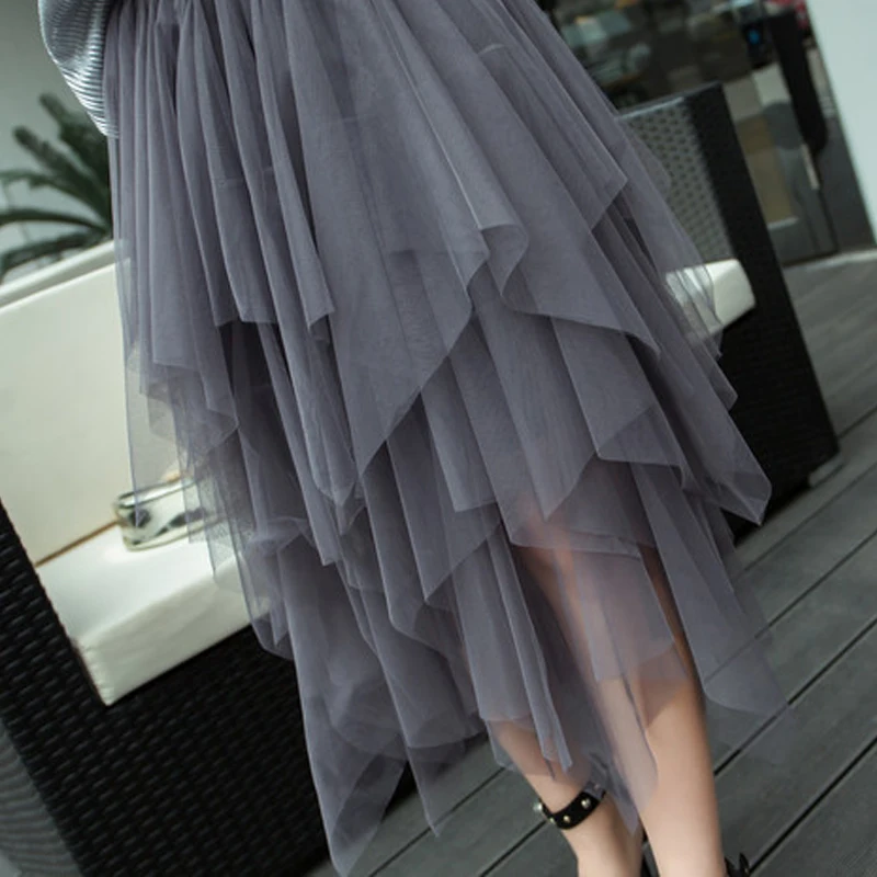 Skirts Womens Tulle Faldas Mujer Moda 2020 Fashion Mesh Elastic High Waist Tutu Maxi Pleated Long Midi Saias Jupe Women's Skirt