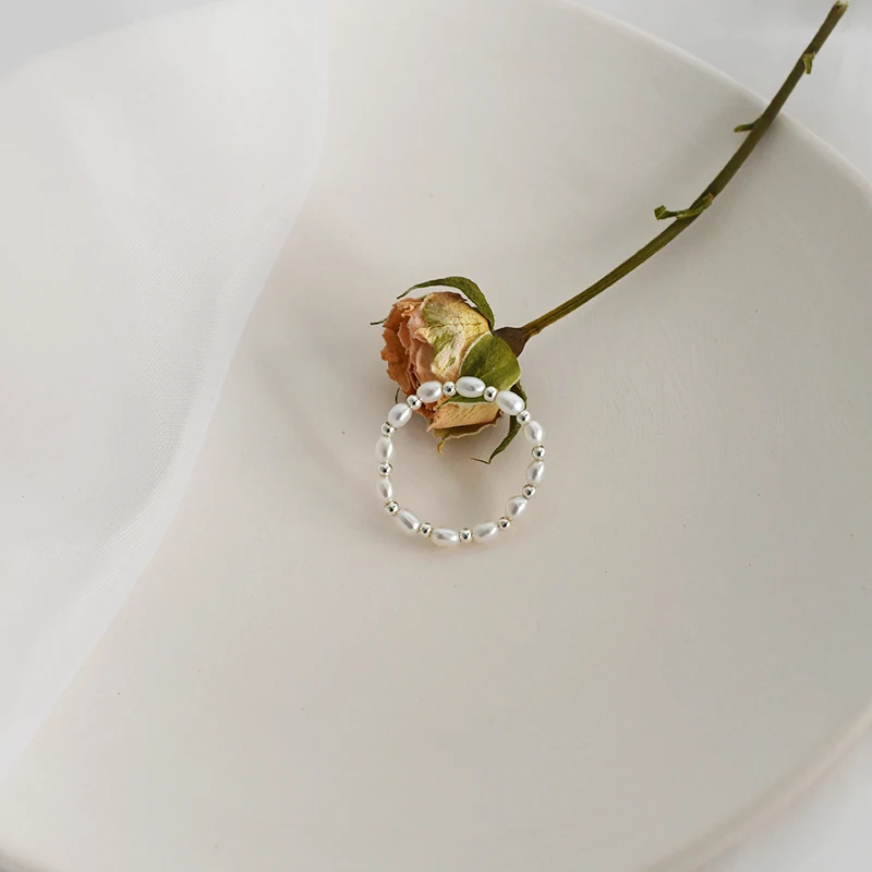 Silver Ring Natural Freshwater Pearl 925 Sterling Bead 2-3mm Women