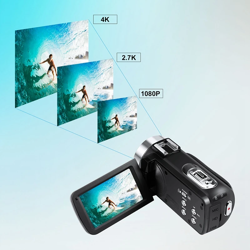 RISE-3.0 Inch Digital Video Camera 48MP Home Travel Camera Electronic Anti-Shake 4K HD Camera