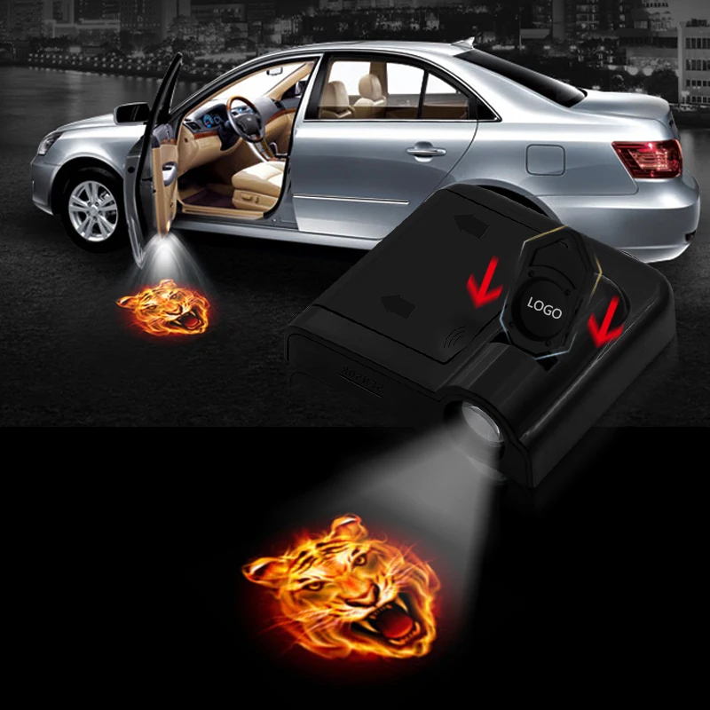 

2pcs Shadow Lamp Projector Light Car Led Wireless Door Logo Light Welcome Decor Lamp Laser Atmosphere TIGER Car Light